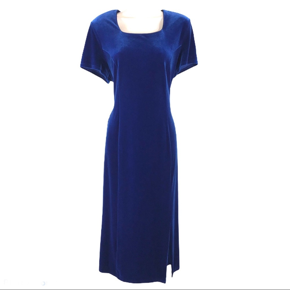 Vintage Royal Blue Velour Classy Dress, Sz 14